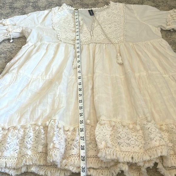 Jeune Jeunesse Cream Colored Boho Style Mini Dress Size L-XL - Picture 12 of 15